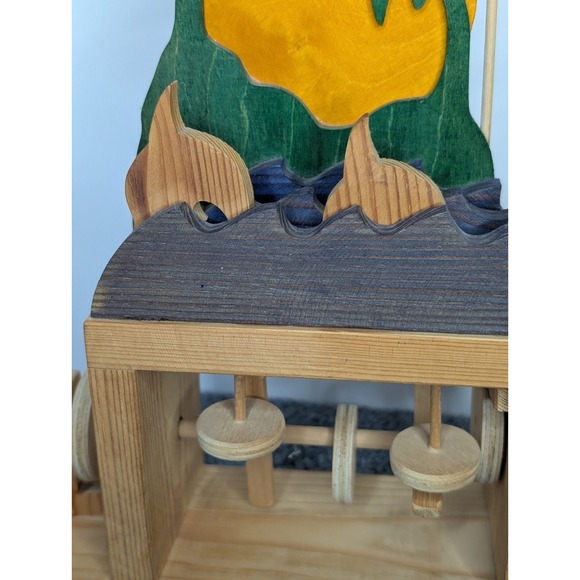 Vintage Wooden Automaton Hand Crank Wood Toy Decor Dolphin Sunset Palm Trees - Picture 6 of 14